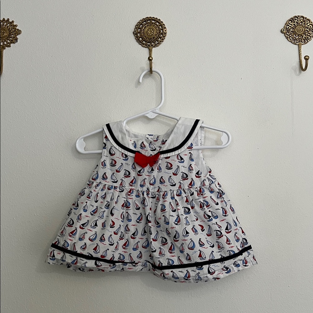 Gymboree Shore to love Baby Girl blouse. Sailboat Print, sailor style.